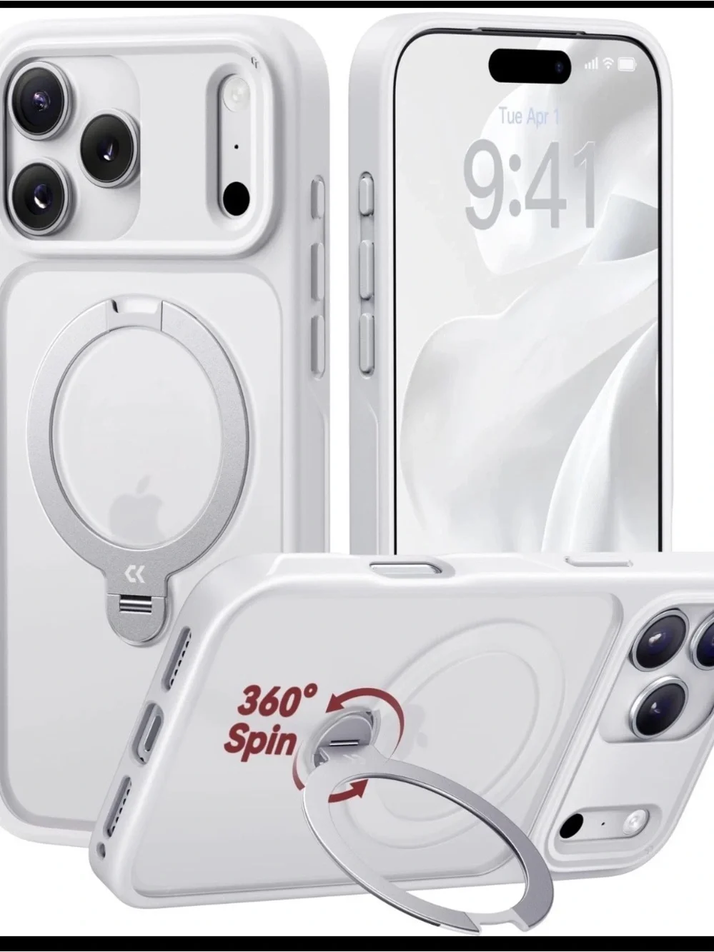 White Magnetic Ring Mount Phone Case for iPhone